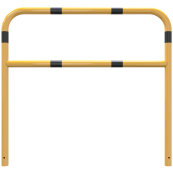 Protective bar made of steel tubing |  60 x 2.5 mm | with crossbar | total width: 1500 mm | total height: 1400 mm | hot-dip galvanized and yellow coatedwith black warning stripes